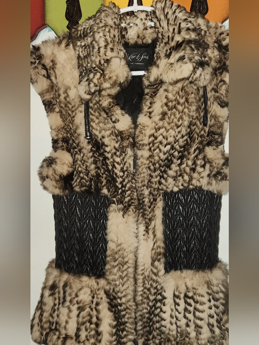 Fur Vest with Leather Waist - Very Soft Size Small - Morris Kaye & Sons